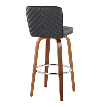 Henry - Contemporary Fixed Height Barstool With Swivel With Round Footrest (Set of 2) - Walnut / Black