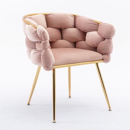 Luxury Modern Simple Leisure Velvet Single Sofa Chair Bedroom Lazy Person Household Dresser Stool Manicure Table Back Chair (Set of 2) - Pink