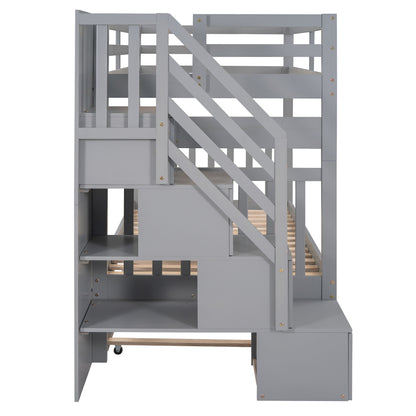 Twin Over Twin / Full Bunk Bed With Twin Size Trundle - Gray
