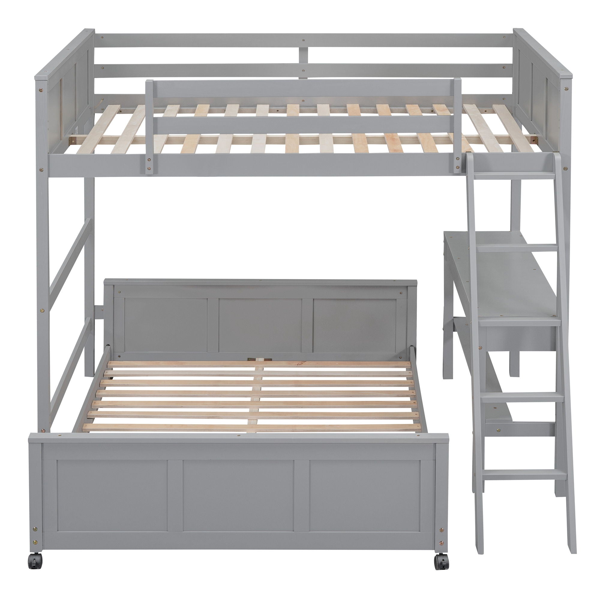 Full Over Full Bunk Bed With Desk - Gray