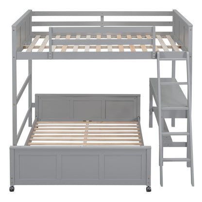 Full Over Full Bunk Bed With Desk - Gray
