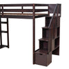 Twin Size Loft Bed With Storage Drawers And Stairs With Shelves - Espresso