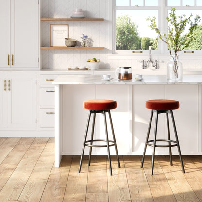 Modern Glam Upholstered Faux Velvet Bar Stool - Rust