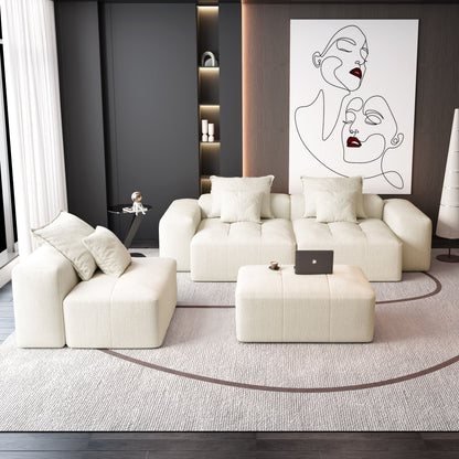 Modern Oversized Modular Sectional Sofa, Sparkling Fabric Soft Cushion Sofa With 6 Pillows, 6 Pieces Diy Combination Tufted Sofa, No Assembly Required - Beige