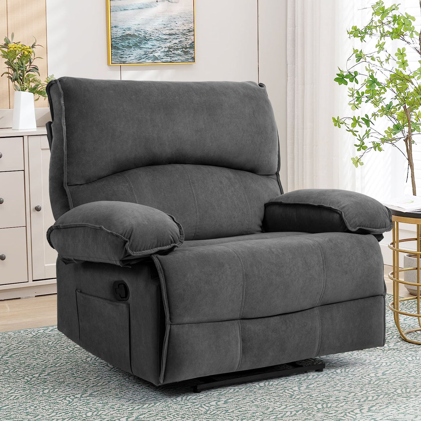 Oversized Manual Recliner Chair Sofa For Living Room - Gray
