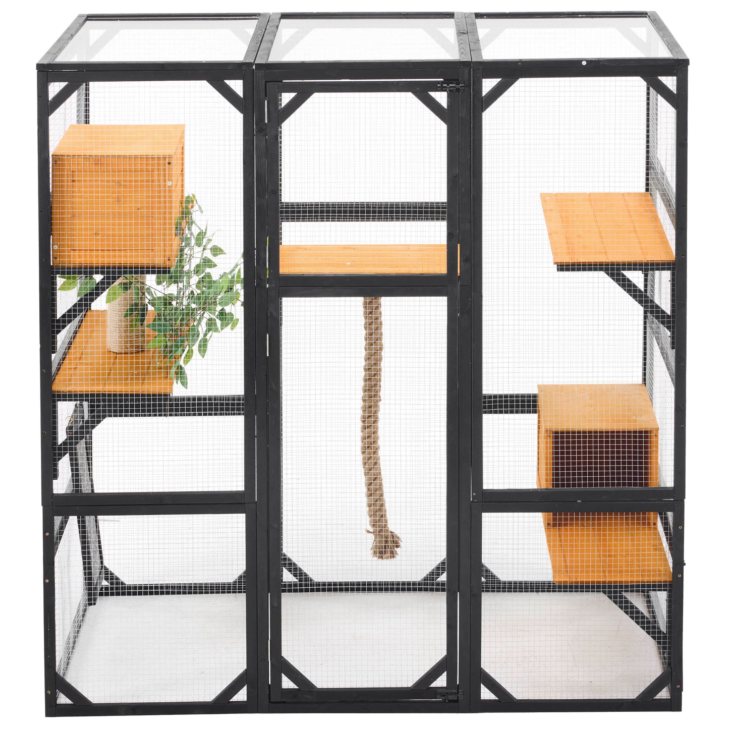 Outdoor Cat House, Diy Cat Enclosure With Double Enter Doors - Black Brown