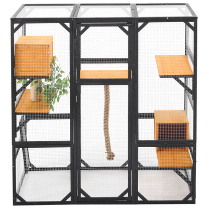 Outdoor Cat House, Diy Cat Enclosure With Double Enter Doors - Black Brown
