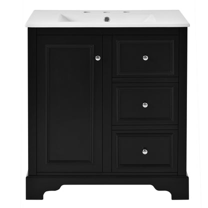 Bathroom Vanity Cabinet With Ceramic Basin, 3 Drawers And Adjustable Shelves - Black