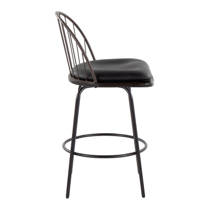 Riley - Claire Farmhouse Fixed Height Counter Stool With Swivel With Round Footrest (Set of 2) - Black / Bronze / Walnut / Brown