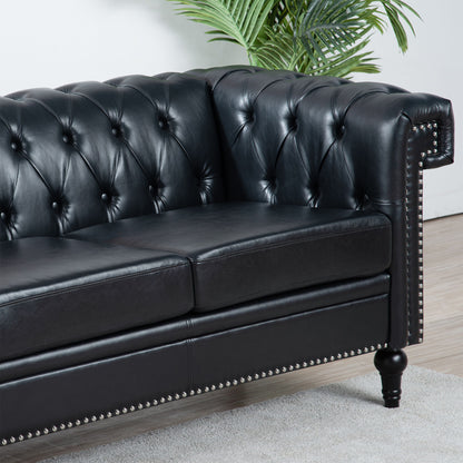 Traditional Square Arm Removable Cushion 3 Seater Sofa - Black