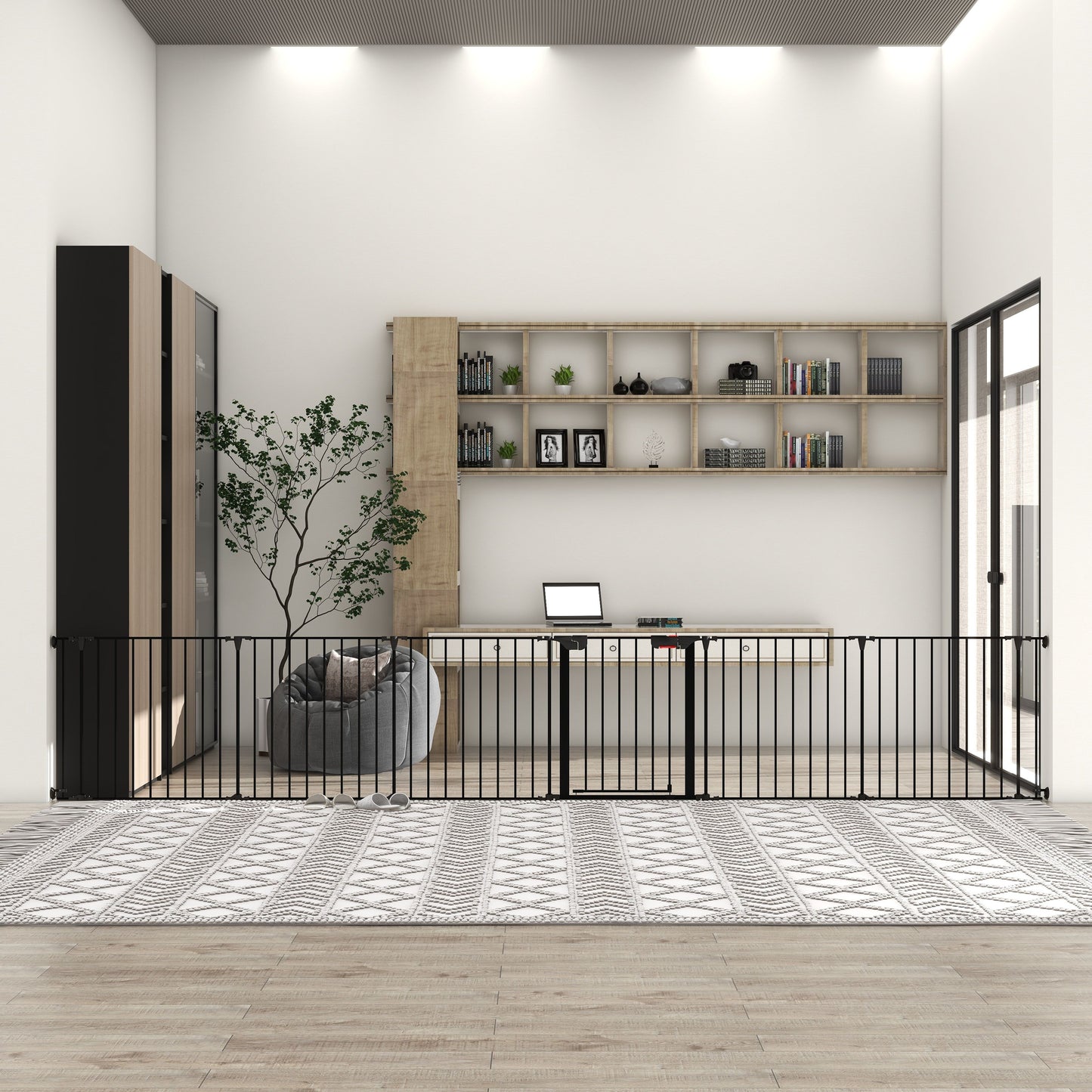 Adjustable Safety Gate 6 Panels Play Yard Metal Doorways Fireplace Fence Christmas Tree Fence Gate For House Stairs Gate Prohibited Area Fence - Black