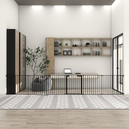 Adjustable Safety Gate 6 Panels Play Yard Metal Doorways Fireplace Fence Christmas Tree Fence Gate For House Stairs Gate Prohibited Area Fence - Black