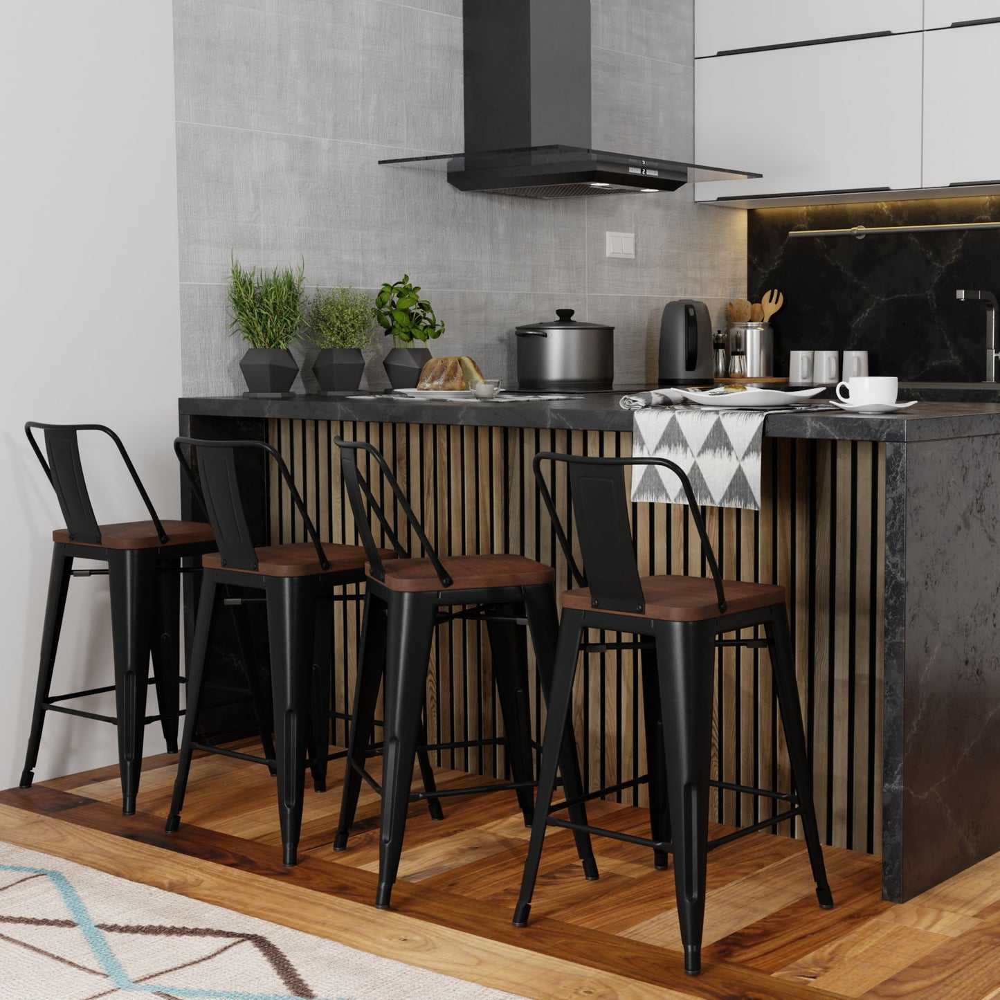 Rayne - Mid Century & Industrial Counter Height Stool (Set of 4) - Black
