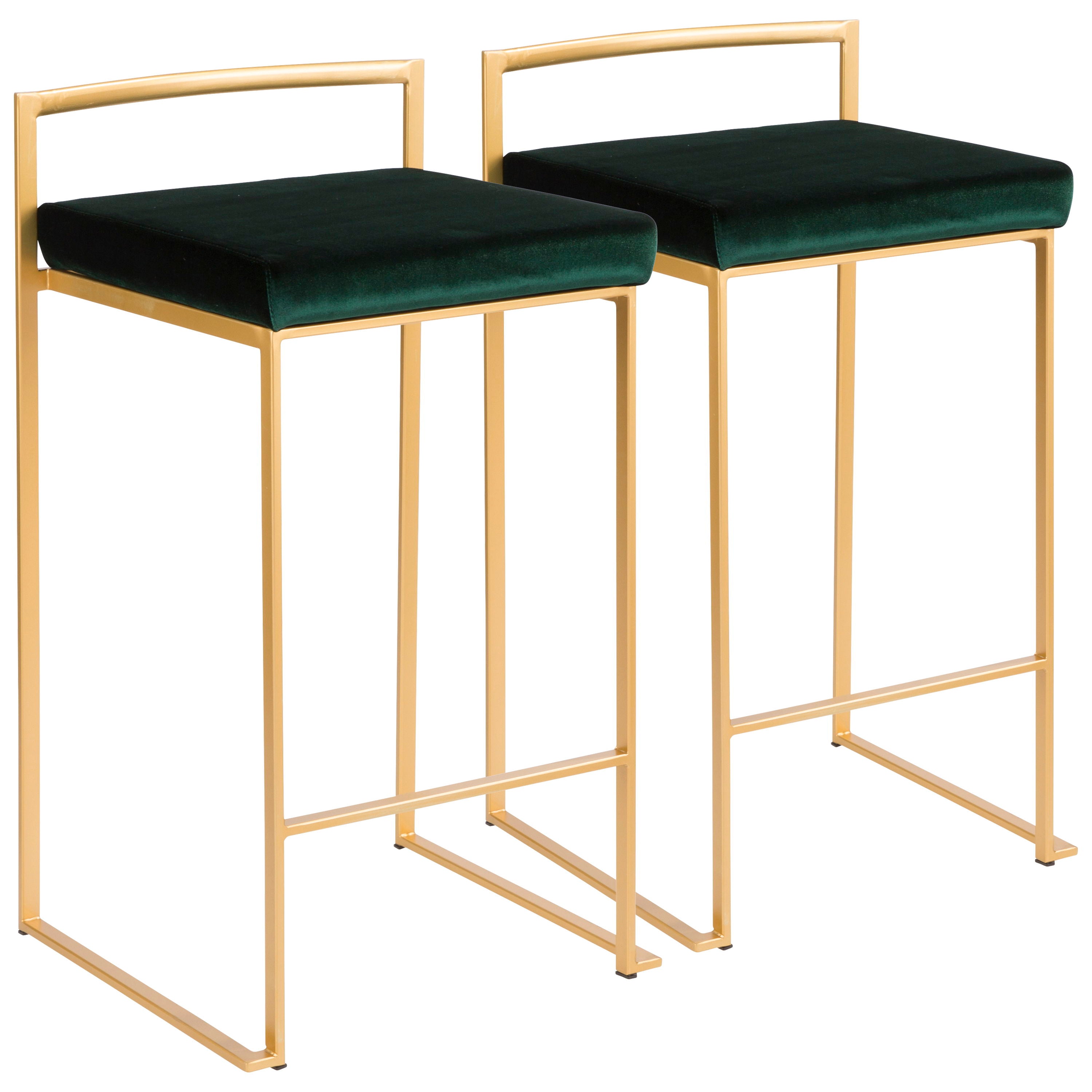 Fuji - Contemporary / Glam Stackable Counter Stool (Set of 2) - Gold / Green