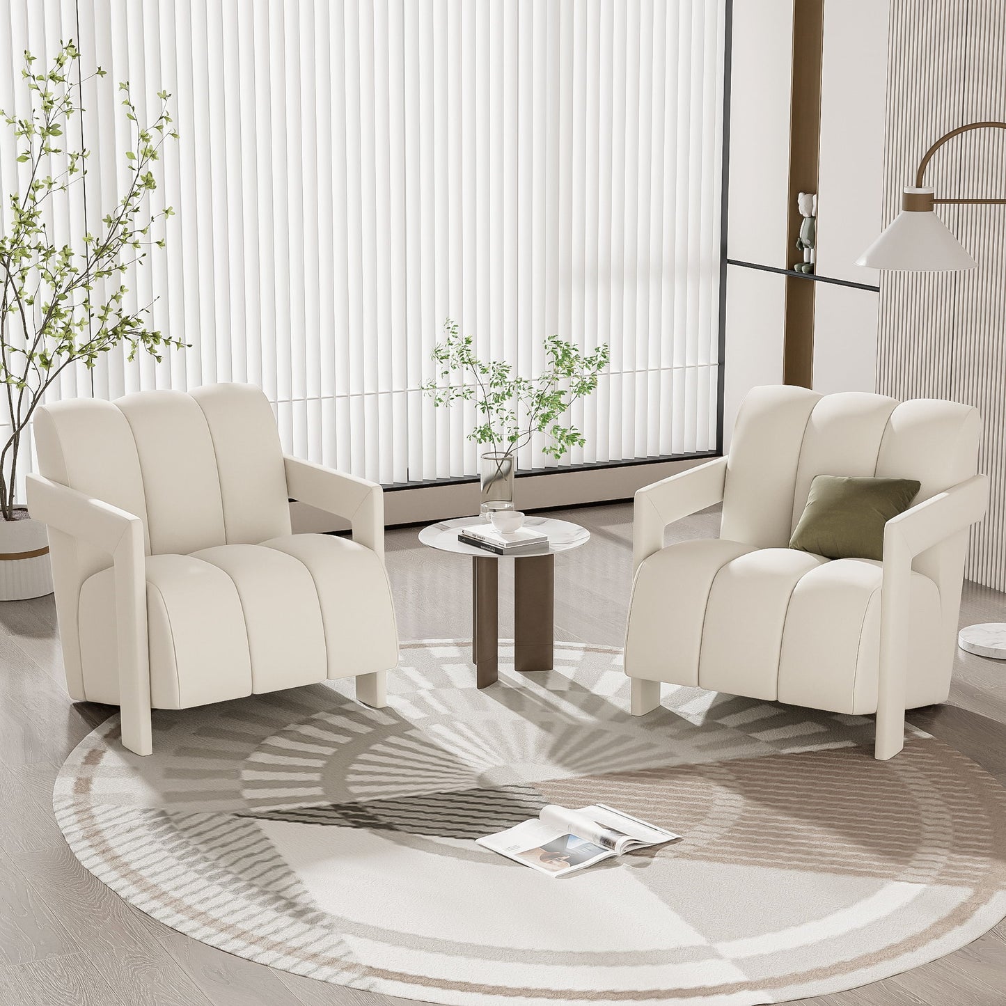 Modern Minimalist Leisure Armchair With L Shaped Armrests For Living Room - White