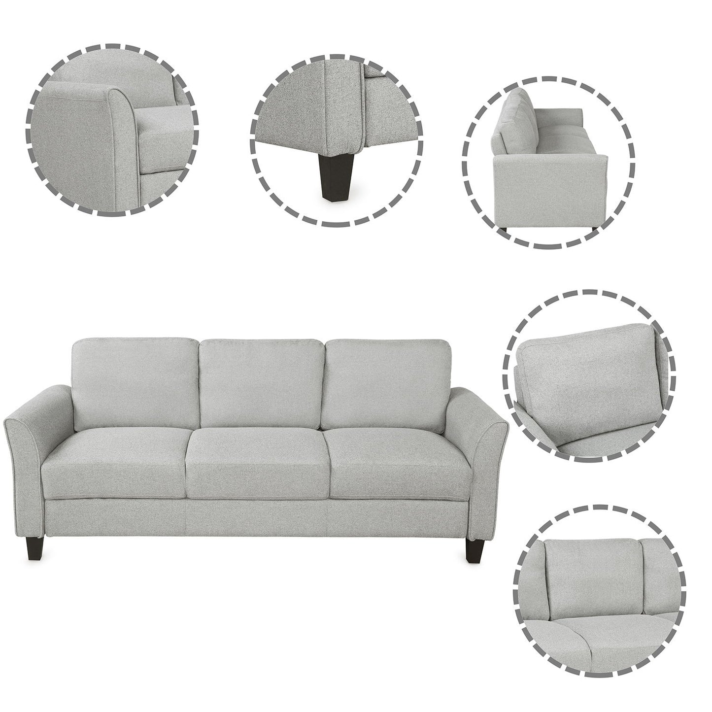 3 Seat Sofa Living Room Sofa - Light Gray