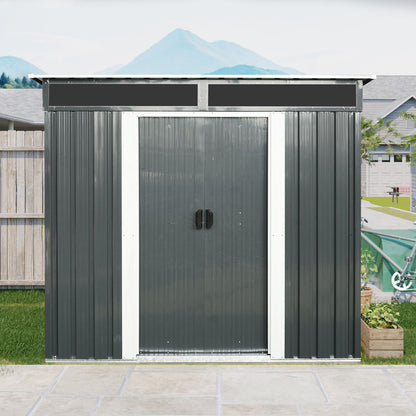 6Ft X 5Ft Outdoor Metal Storage Shed With Lockable Sliding Doors And Transparent Plate For Garden, Lawn - Black / White