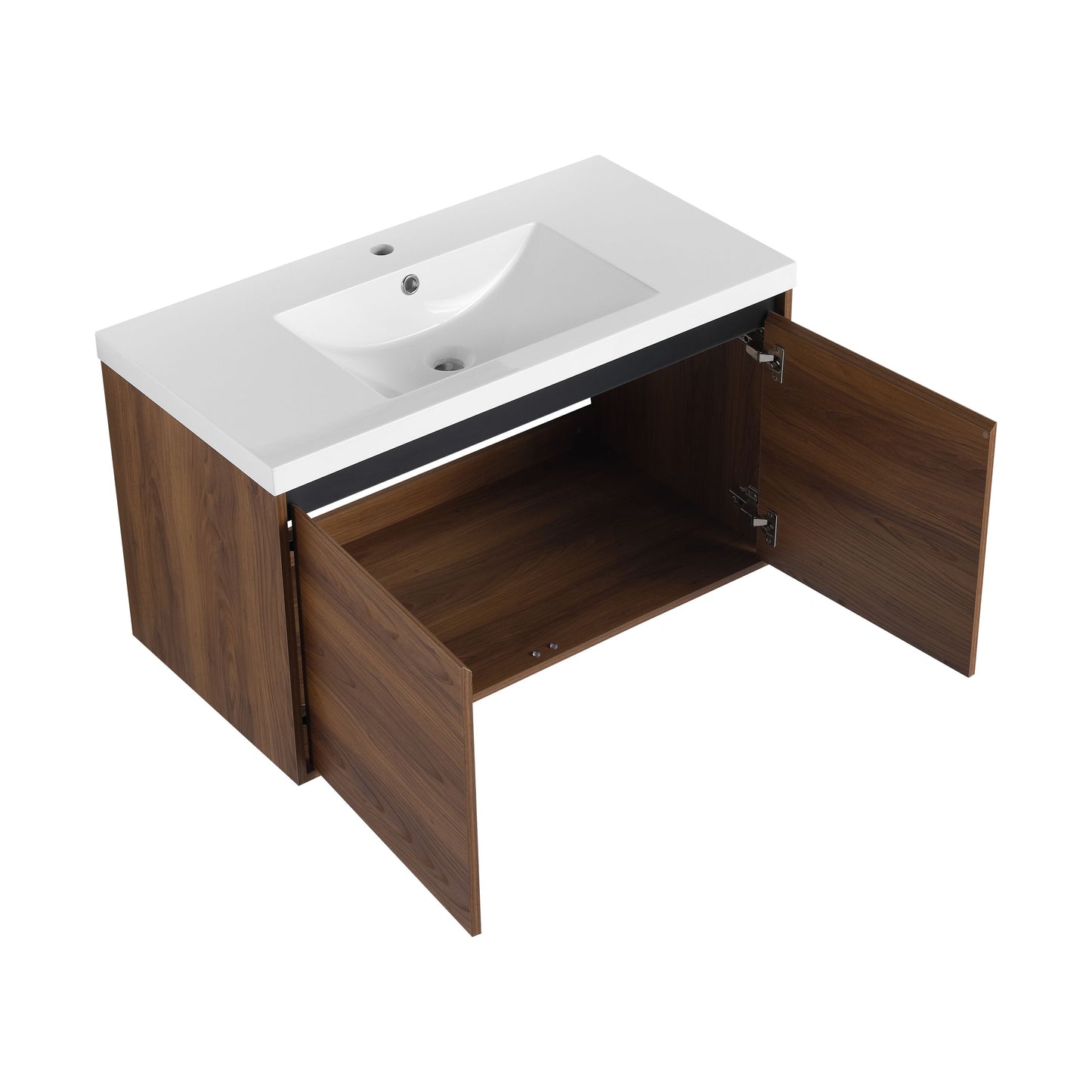 36" Bathroom Vanity Set With Resin Countertop Sink And 2 Doors - Brown