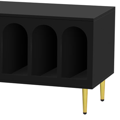 Modern TV Stand For Up To 70" TV, Entertainment Center TV Media Console Table, With 3 Shelves And 2 Cabinets, TV Console Cabinet Furniture For Living Room - Black