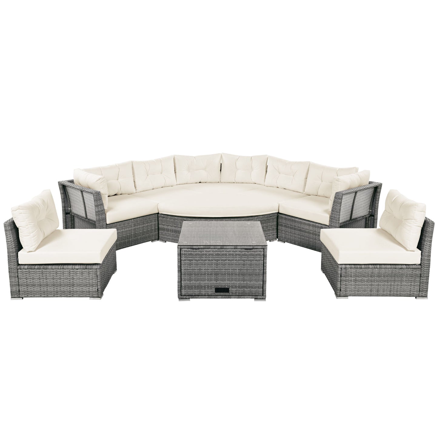 Patio Furniture Set Outdoor Daybed Rattan Sectional With Cushions And Center Table - Beige