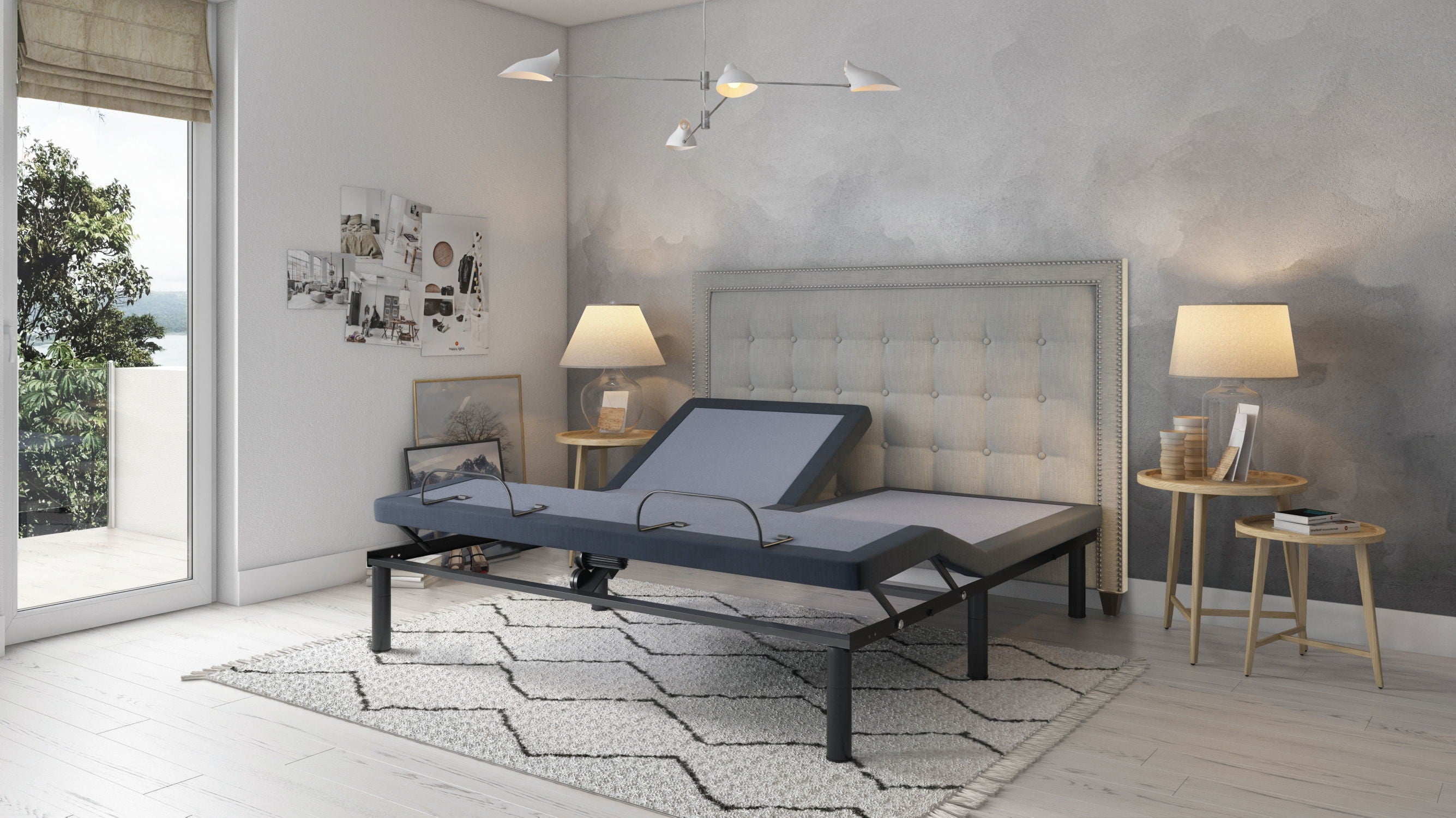 Bt3000 - Flex Head Queen Adjustable Bed Base With Head And Foot Position Adjustment - Blue / Gray