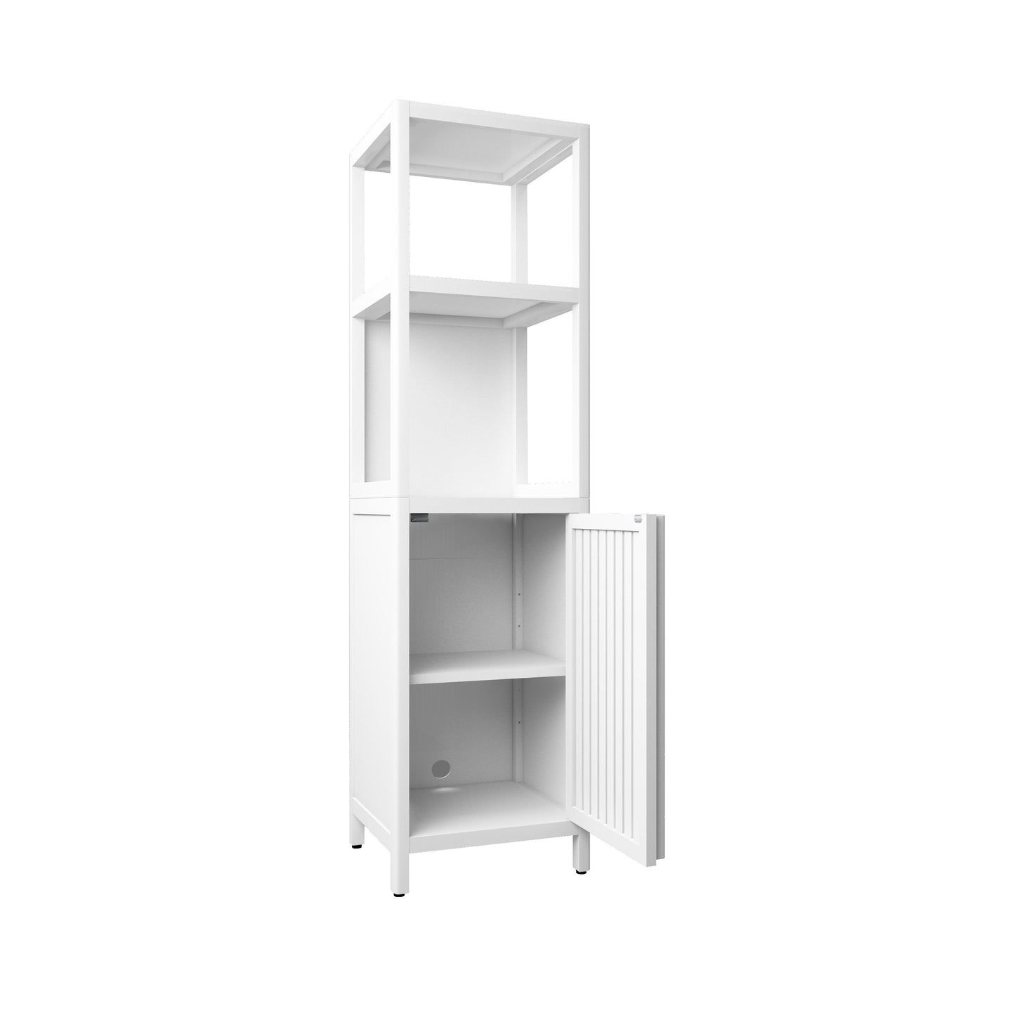 Bamboo Storage Cabinet With Tall Linen Tower, Multi Functional For Bathroom And Living Spaces - White