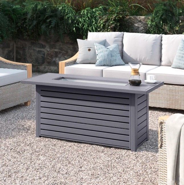 Propane / Gas Outdoor Fire Pit Table With Lid - Gray