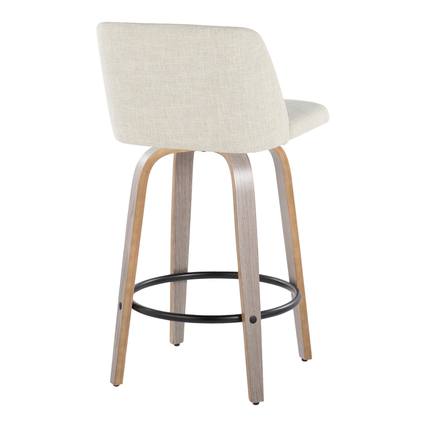 Toriano - Contemporary Fixed Height Counter Stool Swivel With Round Footrest (Set of 2) - Light Gray / Cream