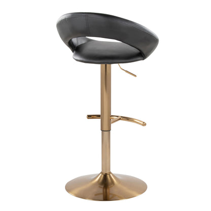 Posh - Contemporary / Glam Adjustable Barstool With Swivel With Rounded T Footrest (Set of 2) - Gold / Black