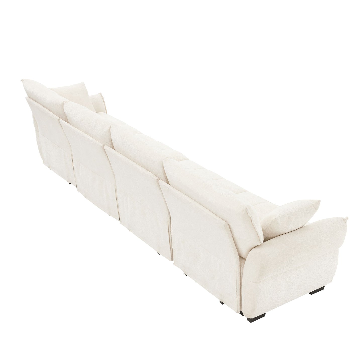 Modern 4 Seater Sofa Frame, Premium, High Resilience Cushions - White