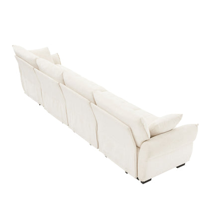 Modern 4 Seater Sofa Frame, Premium, High Resilience Cushions - White
