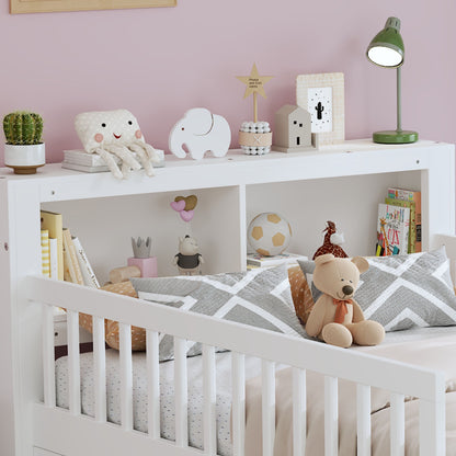 Twin Size Bed With Headboard Storage Rack, 2 Under Bed Drawers, 3 - Side Guardrails For Safety And Security - White