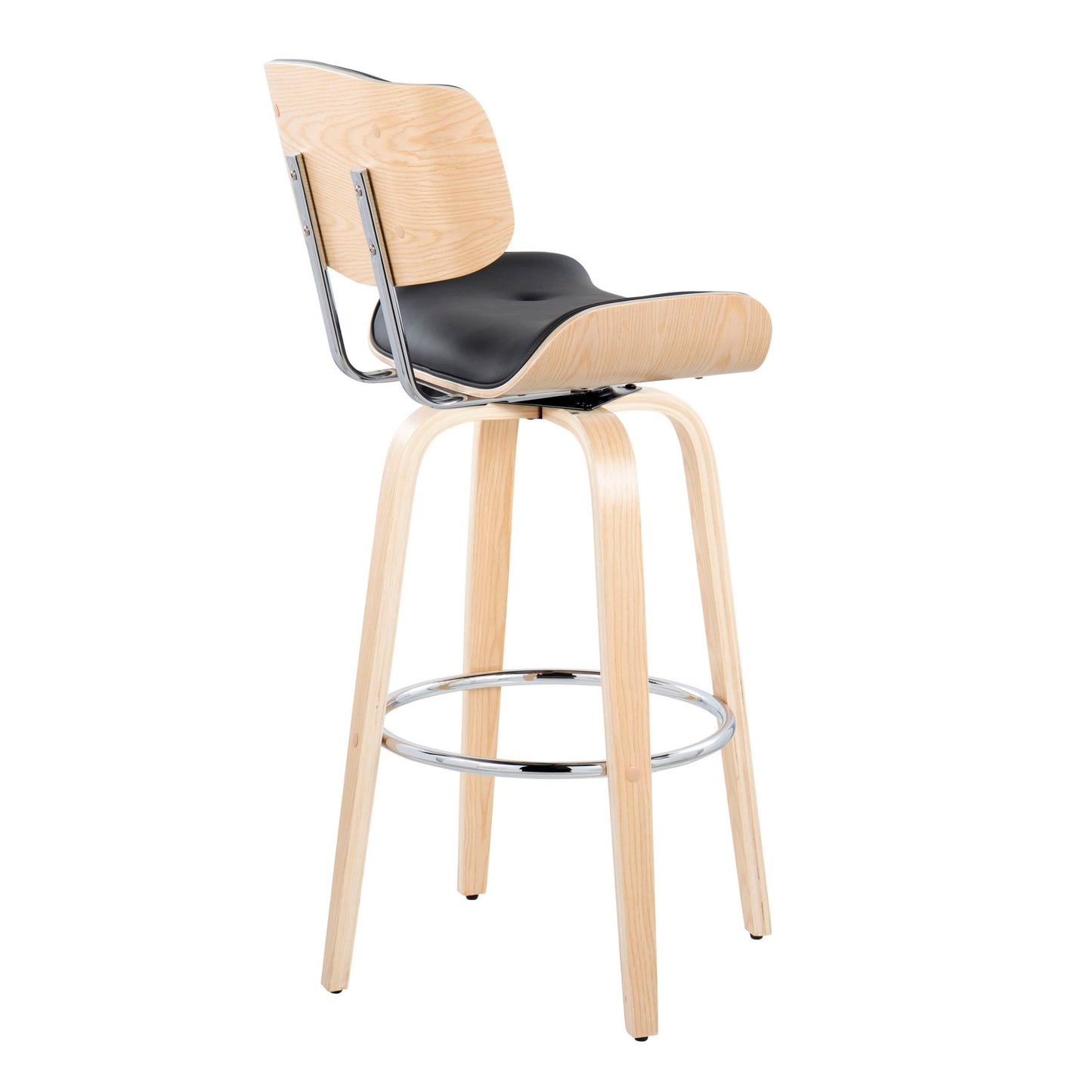Lombardi - Mid-Century Modern Fixed Height Barstool With Swivel With Round Footrest (Set of 2) - Natural / Black