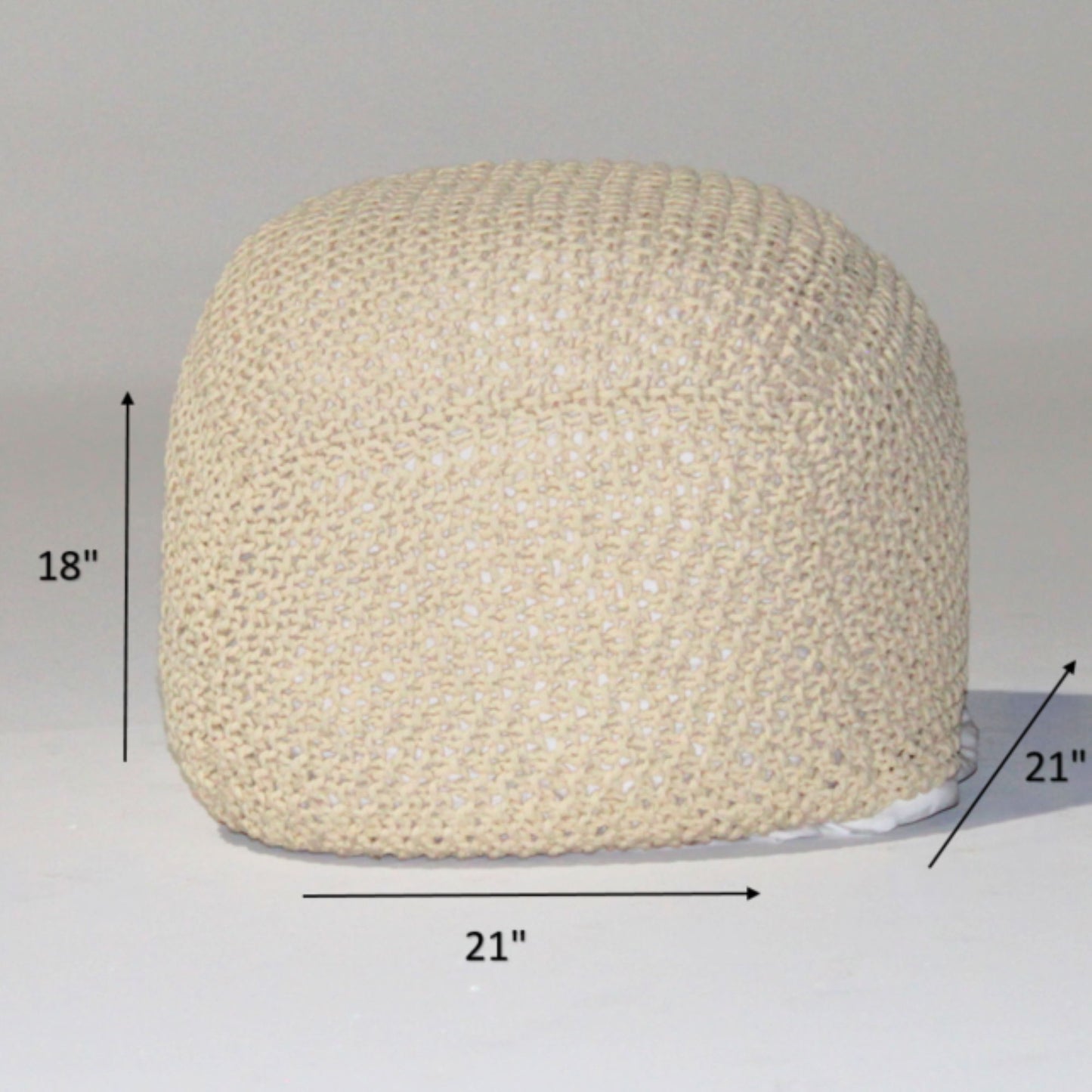 Semi Rounded Pouf Cable Knitted Handmade Seating And Footrest - Beige