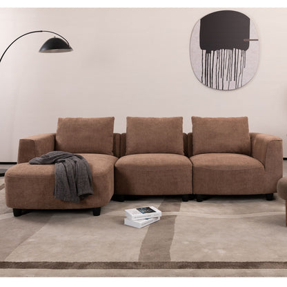 Mid - Century Modern Three Seater Sofa, Lamb Wool Fabric - Camel