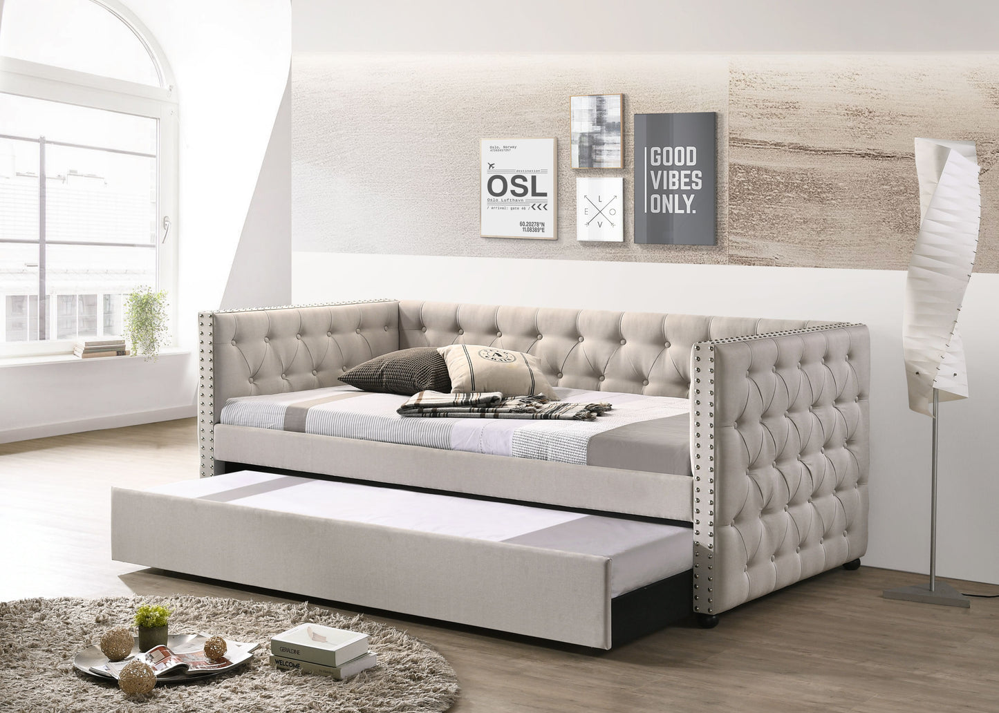 Romona - Overall Full Daybed With Trundle - Beige