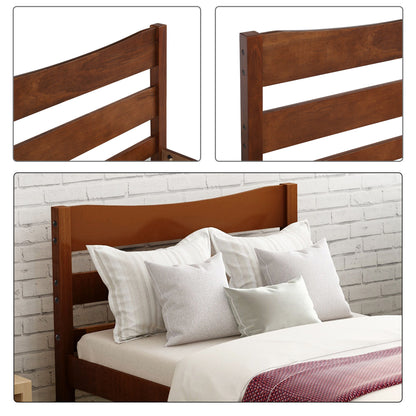Twin Size Platform Bed With Headboard And Slat Support - Walnut