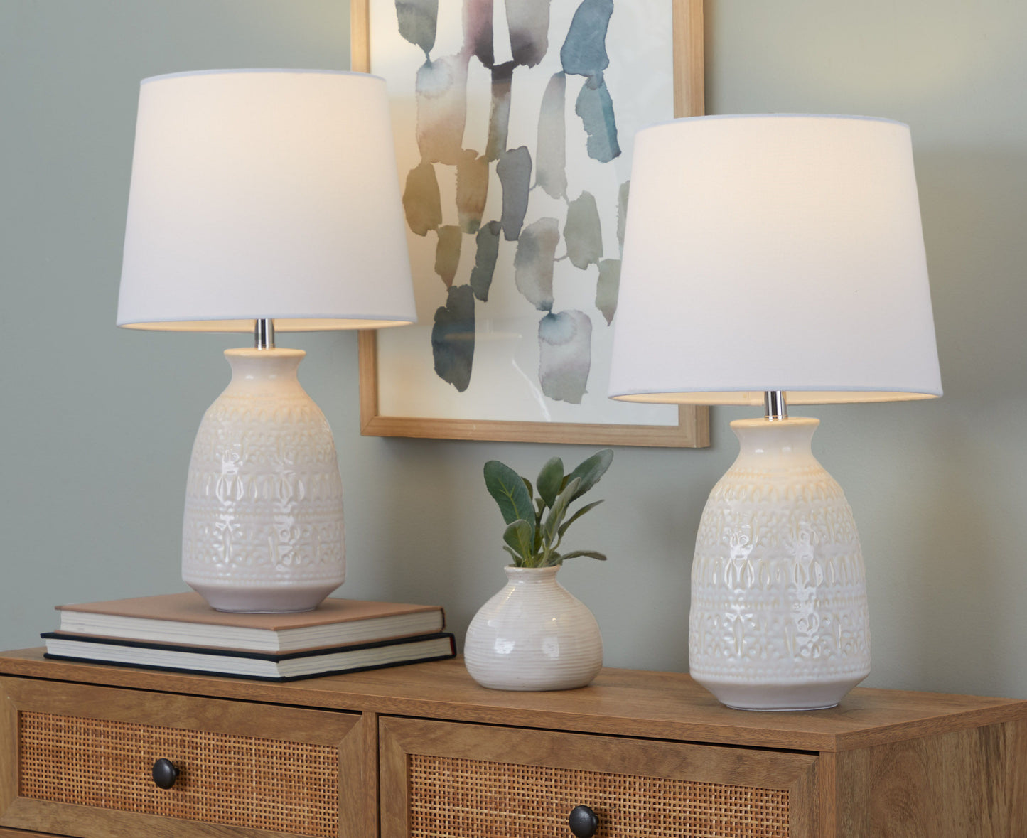 Claudia - Contemporary Lamp (Set of 2) - Off White / Polished Nickel / White