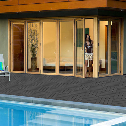 Plastic Interlocking Deck Tiles, (Set of 44), Patio Flooring Outdoor Waterproof All Weather Use For Garden Poolside Front / Back Yard - Light Gray