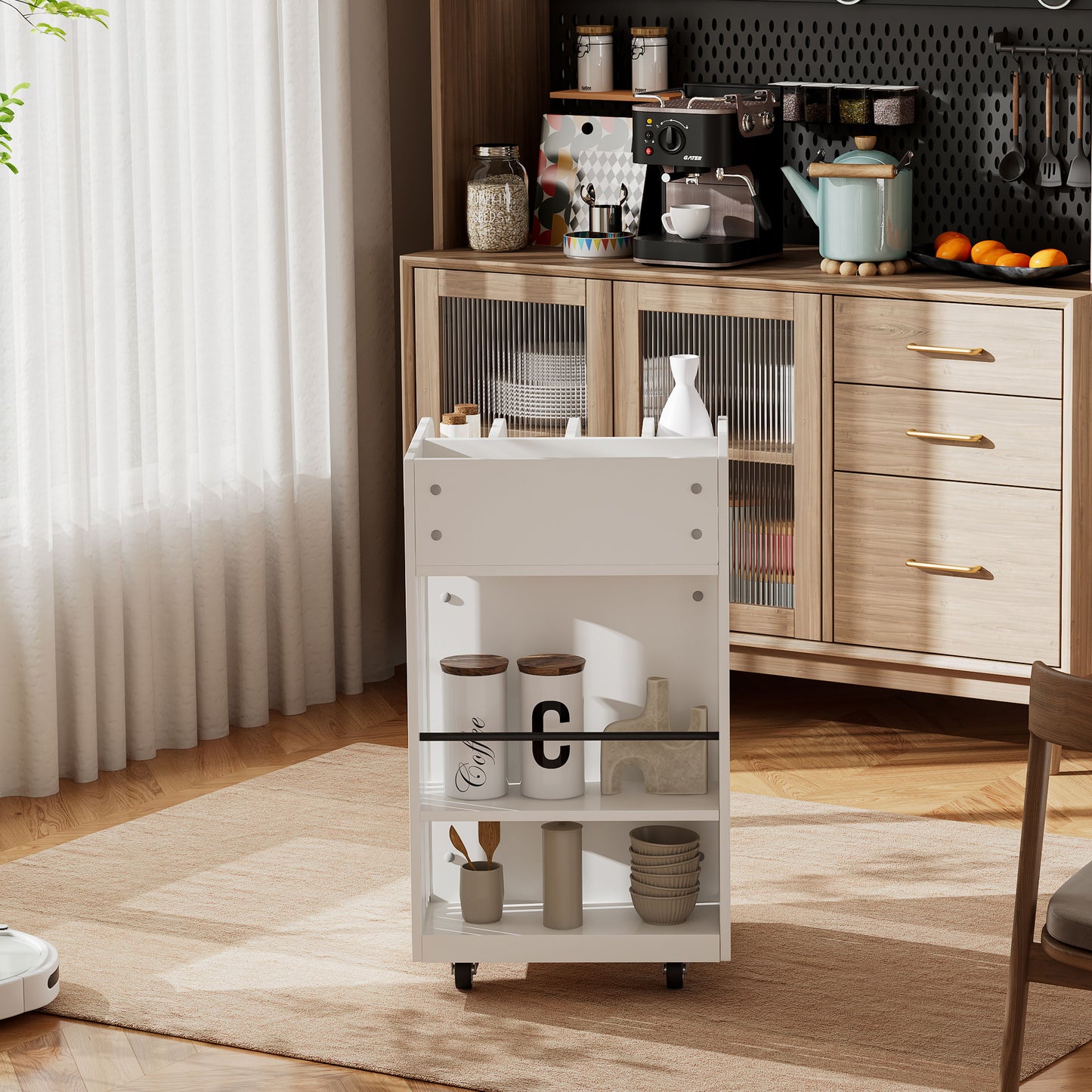 4 Tier Kitchen Island Cart With Spice Rack & Locking Casters, Simple Design Mobile Kitchen Storage Islands For Kitchen Living Room Bedroom - White