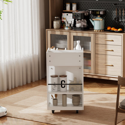 4 Tier Kitchen Island Cart With Spice Rack & Locking Casters, Simple Design Mobile Kitchen Storage Islands For Kitchen Living Room Bedroom - White