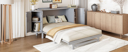 Queen Murphy Bed With Hidden Storage & Modern Woven Design - Gray