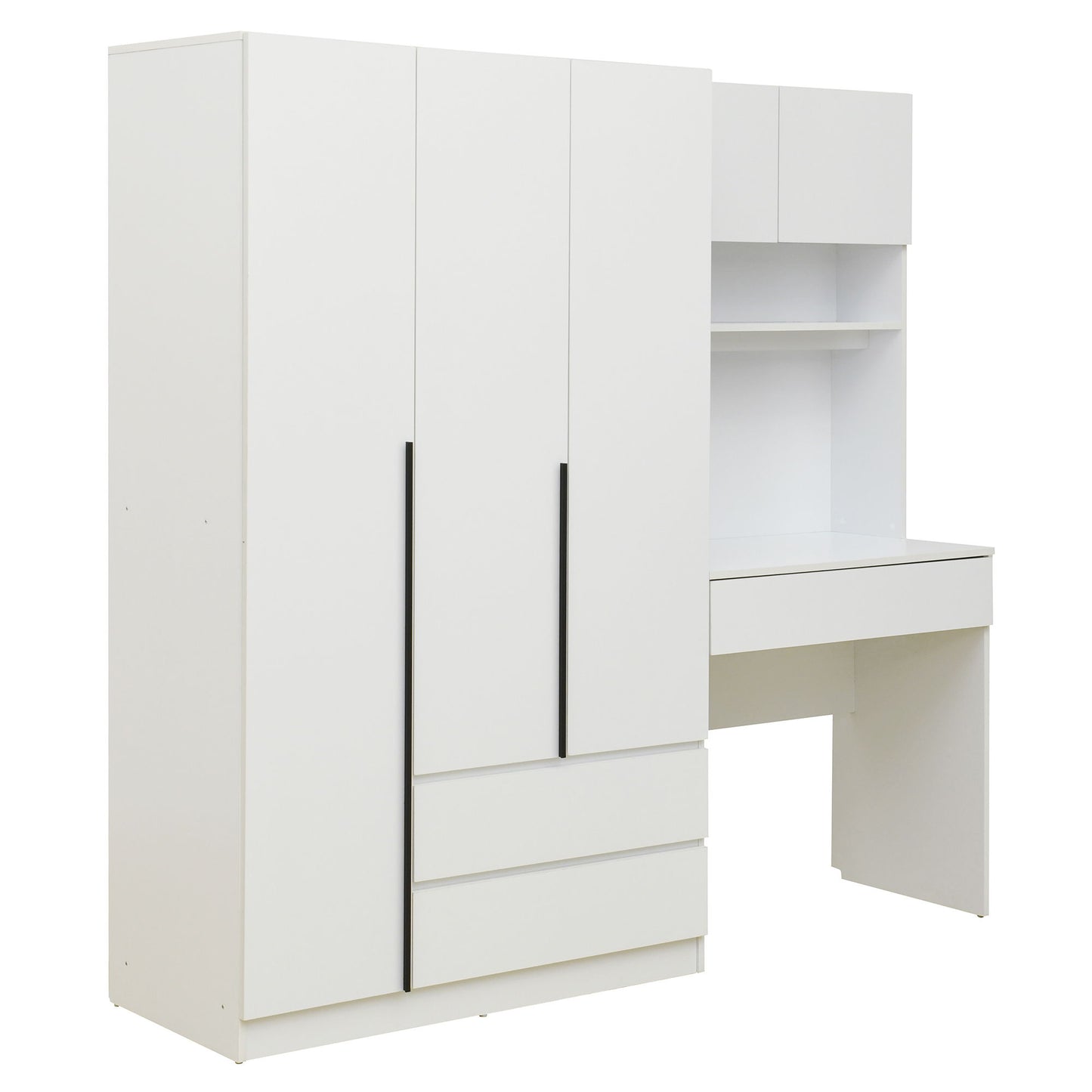 3 Door Storage Desk Wardrobe For Bedroom With Shelves And 3 Drawers - White