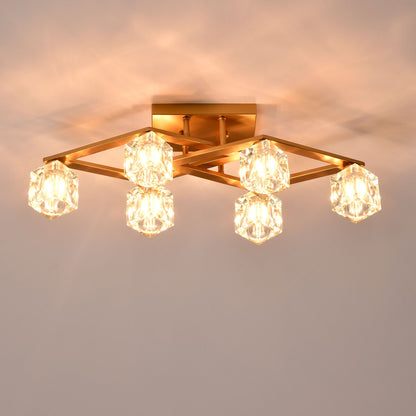 6 Light Crystal Ceiling Light For Dining Room, Modern Ceiling Lamp With Light Fixture For Entryway, Lobby, Kitchen, Bedroom, Living Room, Conference Room, (6*G9 Bulbs Included) - Gold