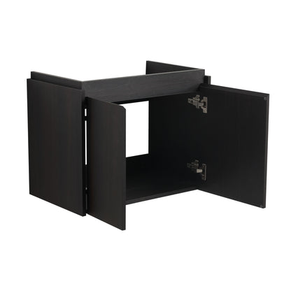 Modern 24" Bathroom Vanity With Ceramic Basin, Wall Mounted Sink Combo Cabinet - Black
