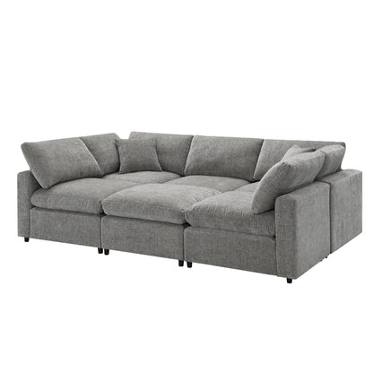 Modern Modular Cloud Sofa Bed, 6 Seat Chenille Sectional Couch Set With Ottoman, Free Combination, Convertible U Shaped Sleeper Sofa - Gray