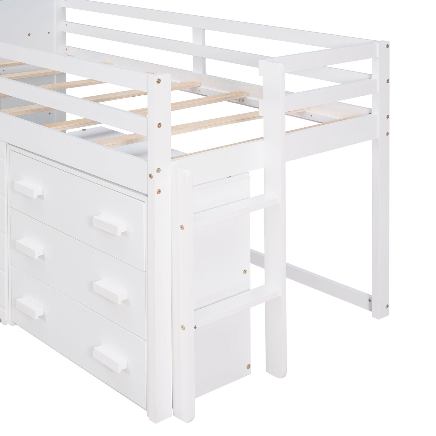 Twin Size Loft Bed With Cabinet And Shelf - White