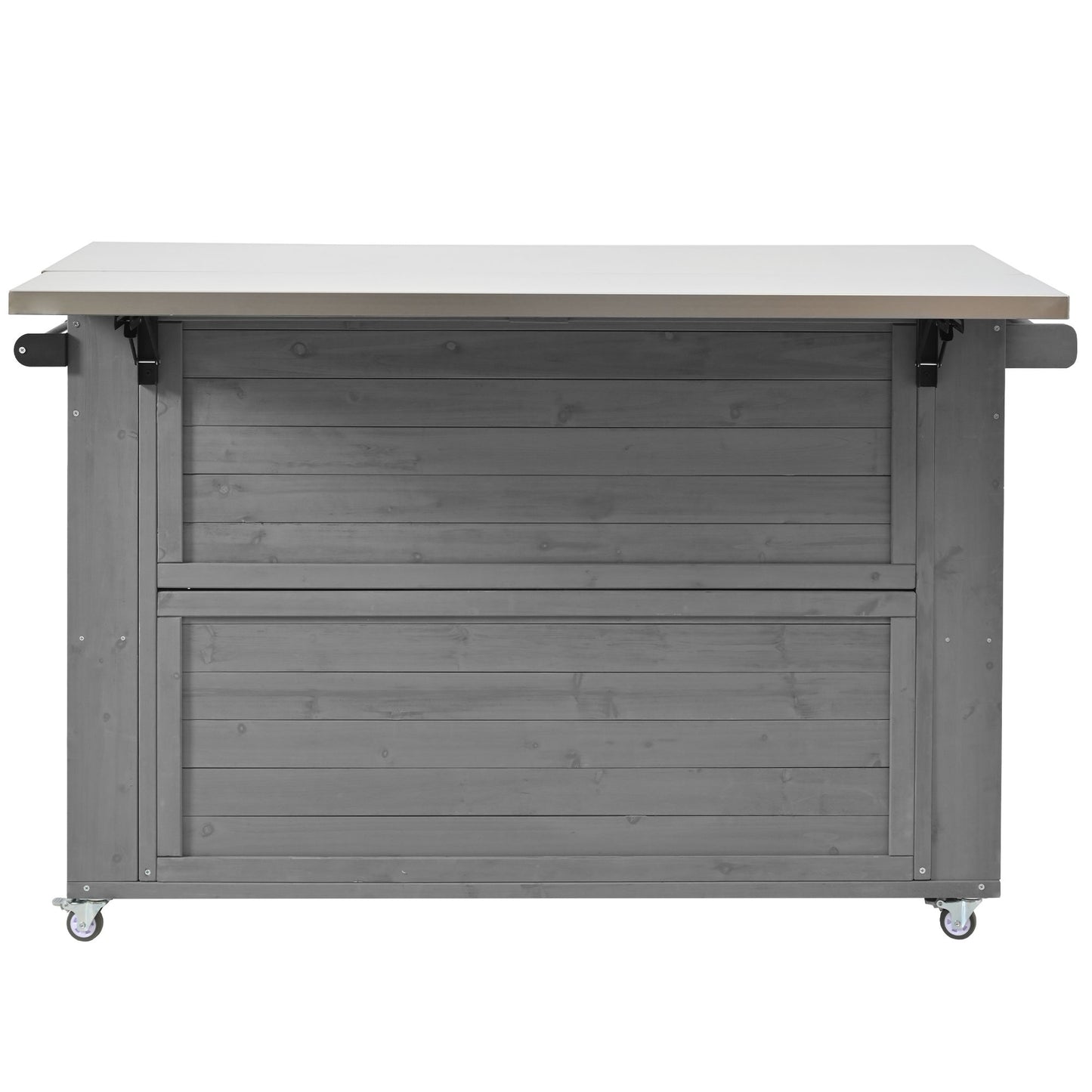 Outdoor Kitchen Island Fir Wood Kitchen Island With Stainless Steel Top, Ample Storage Space, Towel And Spice Racks And A Bottle Opener For Outdoor - Gray