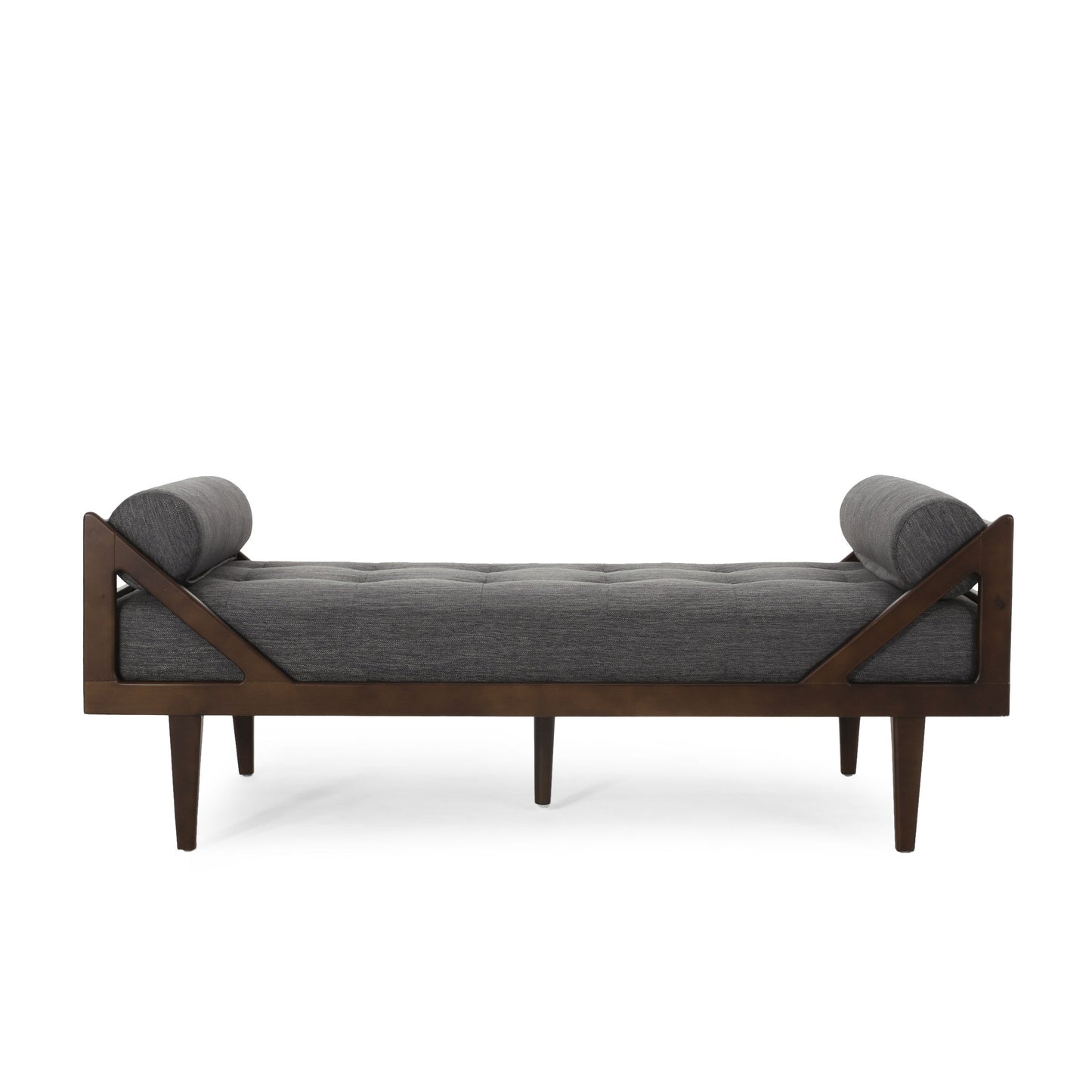 Contemporary Fabric Chaise Lounge With Button Tufted Waffle Stitching And Rolled Accent Pillows - Charcoal