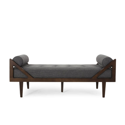 Contemporary Fabric Chaise Lounge With Button Tufted Waffle Stitching And Rolled Accent Pillows - Charcoal